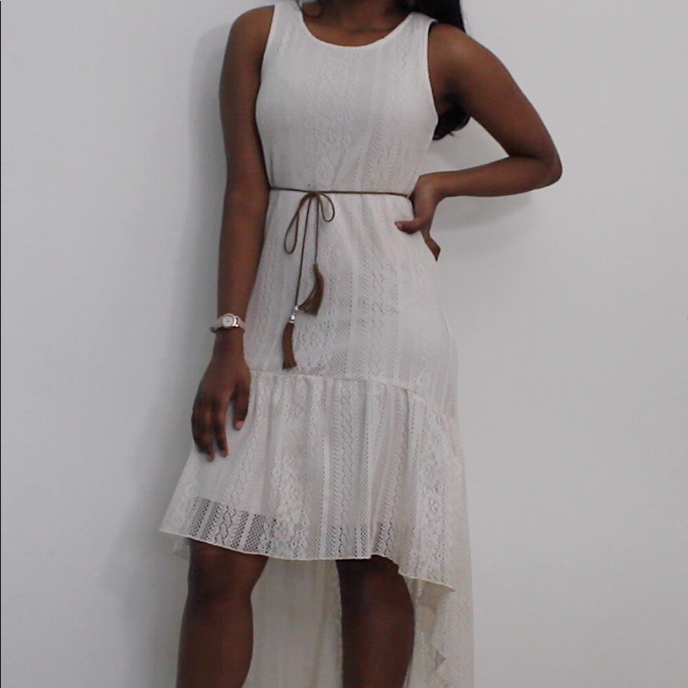 White lace high low dress